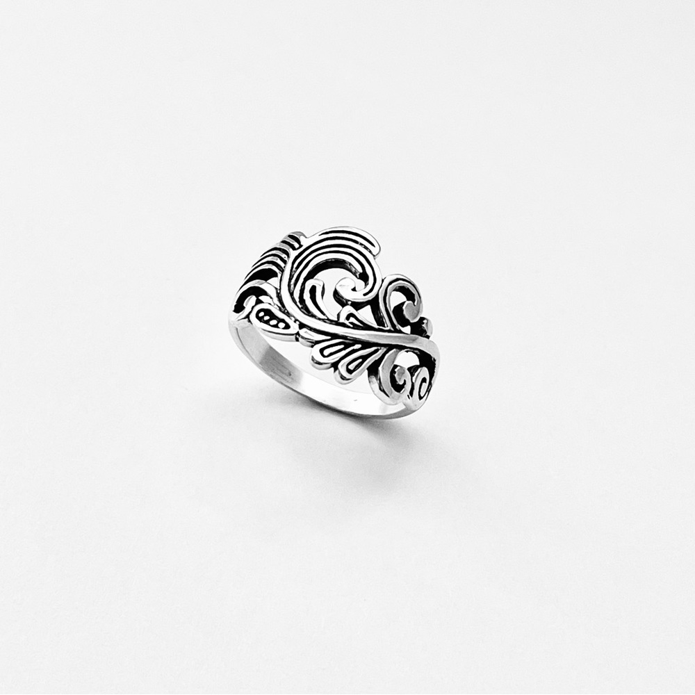 Sterling Silver Swirly Leaf Ring, Statement Ring,… - image 1
